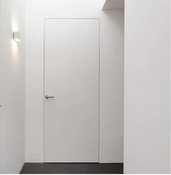 Light oak hidden door, flush-to-wall leaf with concealed frame (HD-007)
