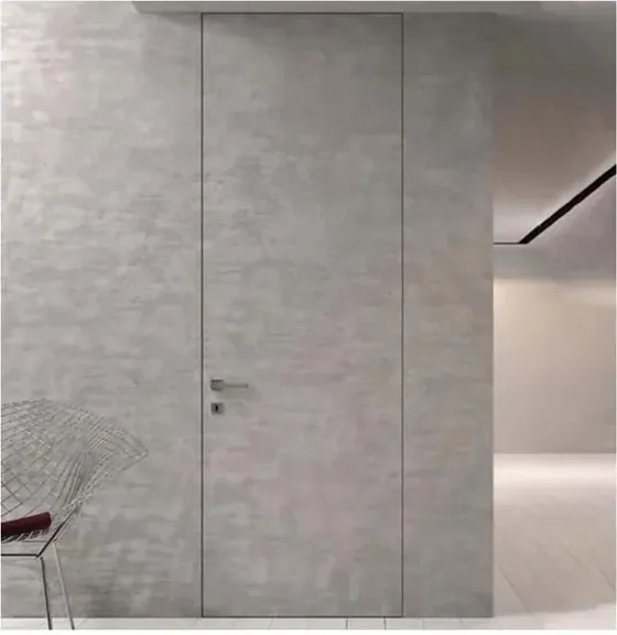 Grey hidden door, flush-to-wall leaf with concealed frame (HD-008)