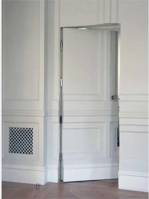 Light oak hidden door, flush-to-wall leaf with concealed frame (HD-014)