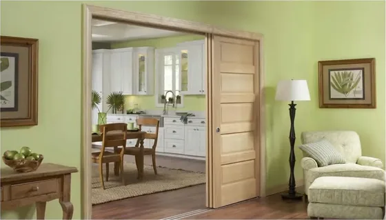 Light oak sliding door, sliding leaf on exposed or concealed track (SL-030)