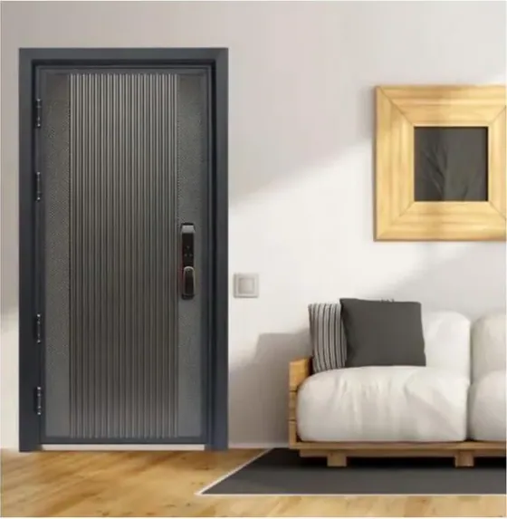 Grey security steel door, steel security leaf, powder-coated finish (SS-008)