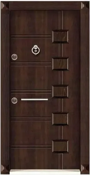 Dark timber security steel door, steel security leaf, powder-coated finish (SS-024)