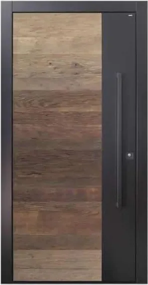 Walnut security steel door, steel security leaf, powder-coated finish (SS-032)
