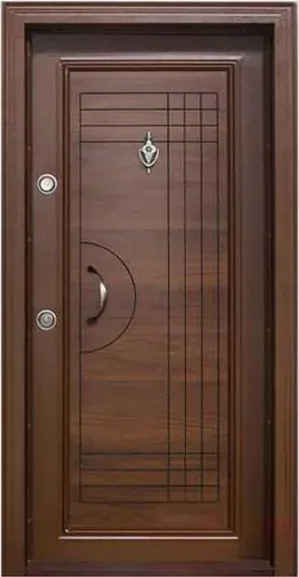 Walnut security steel door, steel security leaf, powder-coated finish (SS-040)
