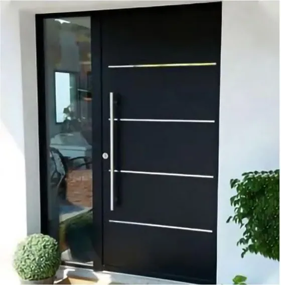 Black security steel door, steel security leaf, powder-coated finish (SS-042)
