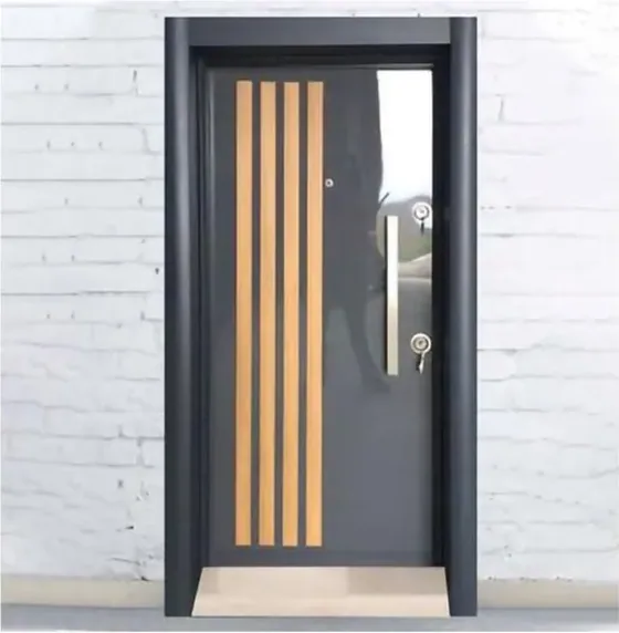 Honey oak security steel door, steel security leaf, powder-coated finish (SS-060)