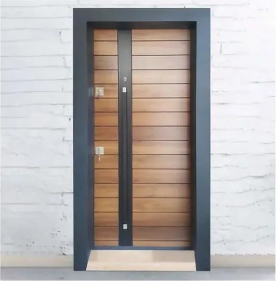 Honey oak security steel door, steel security leaf, powder-coated finish (SS-061)