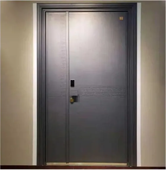 Grey security steel door, steel security leaf, powder-coated finish (SS-064)