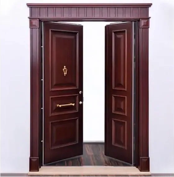 Dark timber security steel door, steel security leaf, powder-coated finish (SS-065)