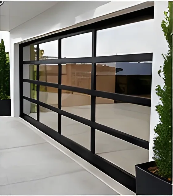Full-view glass garage door, clear, aluminium frame, insulated glazing, sectional (GR-07)