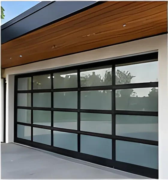Full-view glass garage door, frosted, aluminium frame, insulated glazing, sectional (GR-08)