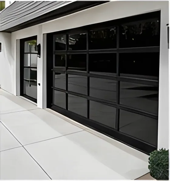 Full-view glass garage door, frosted, aluminium frame, insulated glazing, sectional (GR-09)