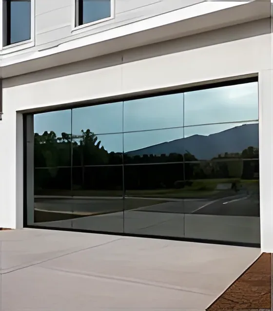 Full-view glass garage door, mirrored, aluminium frame, insulated glazing, sectional (GR-10)