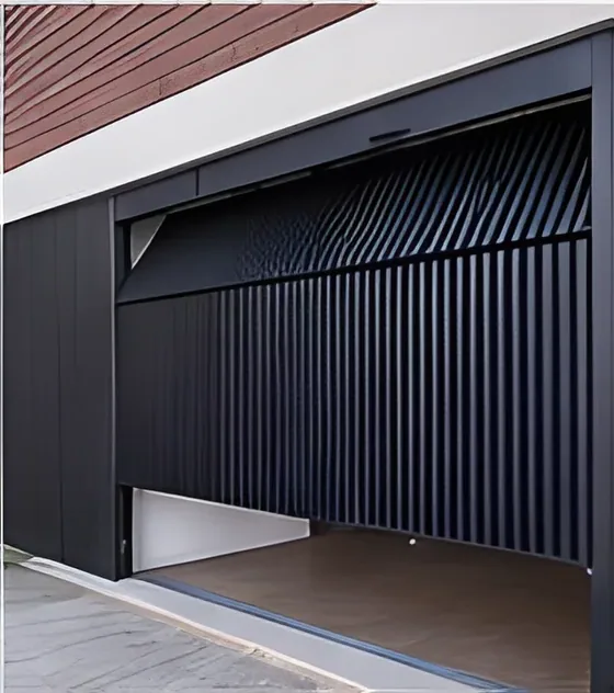 Vertical batten garage door, black, insulated steel panel, powder-coated finish (GR-13)