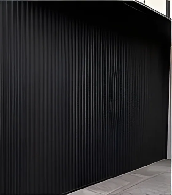 Ribbed panel garage door, black, insulated steel panel, powder-coated finish (GR-14)