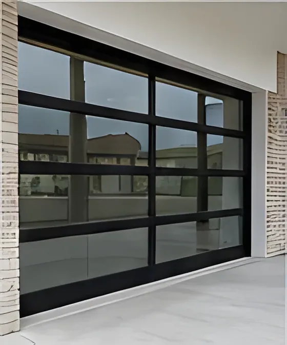 Full-view glass garage door, clear, aluminium frame, insulated glazing, sectional (GR-19)