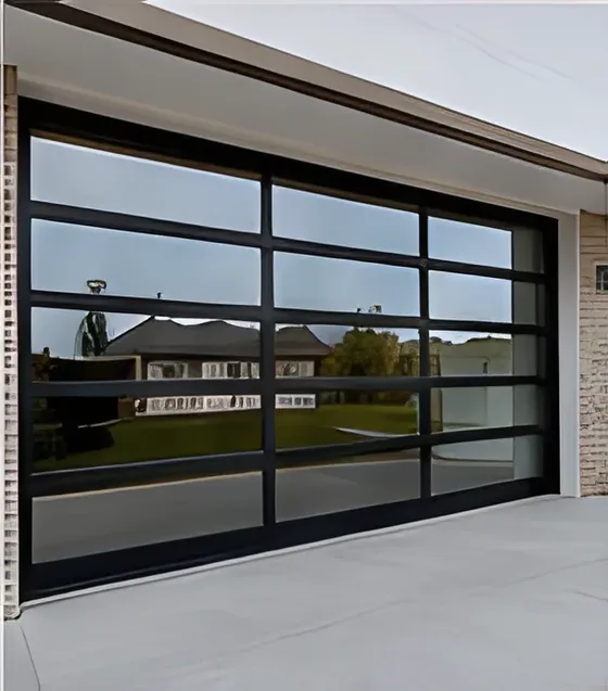Full-view glass garage door, clear, aluminium frame, insulated glazing, sectional (GR-21)