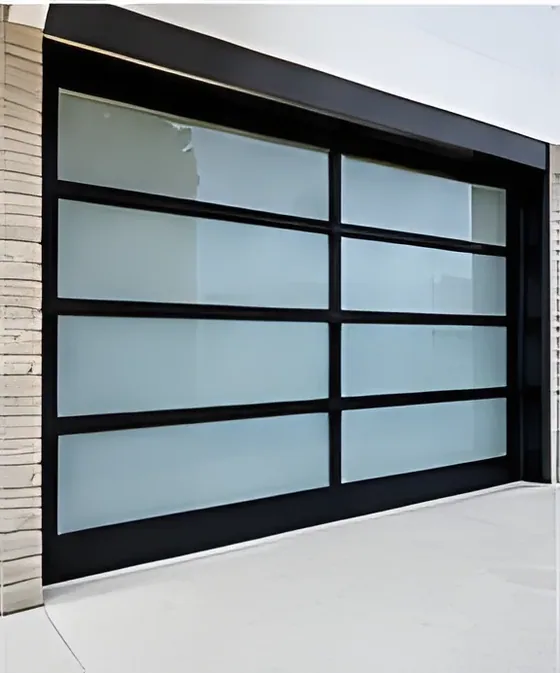 Full-view glass garage door, frosted, aluminium frame, insulated glazing, sectional (GR-22)