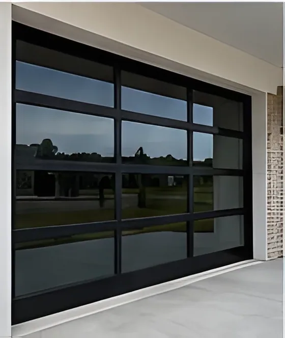 Full-view glass garage door, tinted, aluminium frame, insulated glazing, sectional (GR-23)