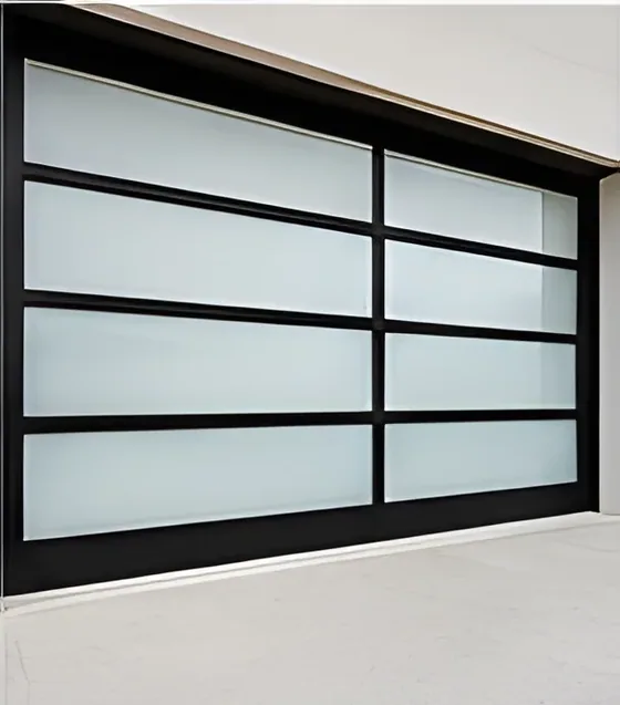 Full-view glass garage door, frosted, aluminium frame, insulated glazing, sectional (GR-24)