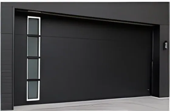 Flush panel garage door with vertical glazed strip, insulated steel panel, powder-coated finish (GR-25)