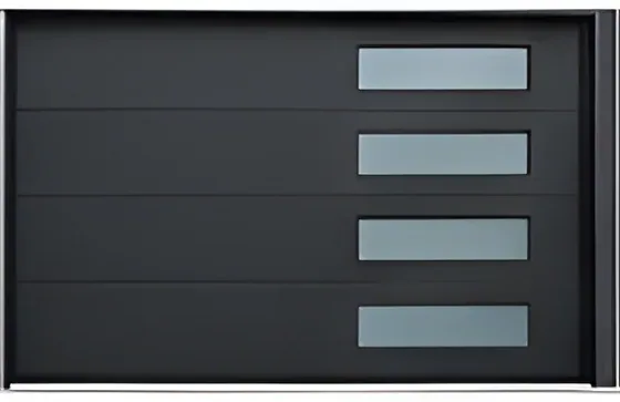 Flush panel garage door with frosted window row, insulated steel panel, powder-coated finish (GR-29)