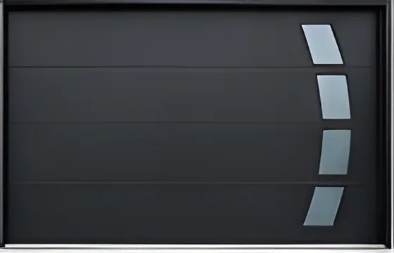Flush panel garage door with curved window arc, insulated steel panel, powder-coated finish (GR-32)