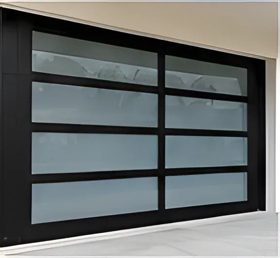 Full-view glass garage door, frosted, aluminium frame, insulated glazing, sectional (GR-33)