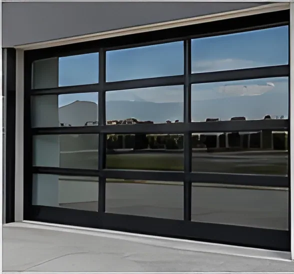 Full-view glass garage door, mirrored, aluminium frame, insulated glazing, sectional (GR-37)